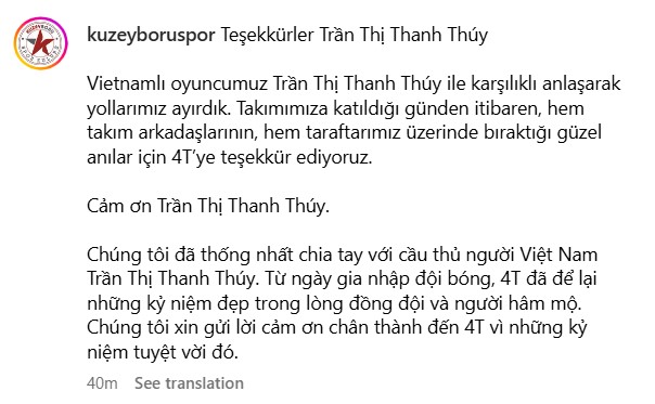 CLB châu Âu thông báo chính thức chia Trần Thị Thanh Thúy, CĐV Việt Nam gửi thông điệp cho 4T - Ảnh 2.